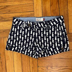 SO Navy Shorts w White Seahorse Pattern